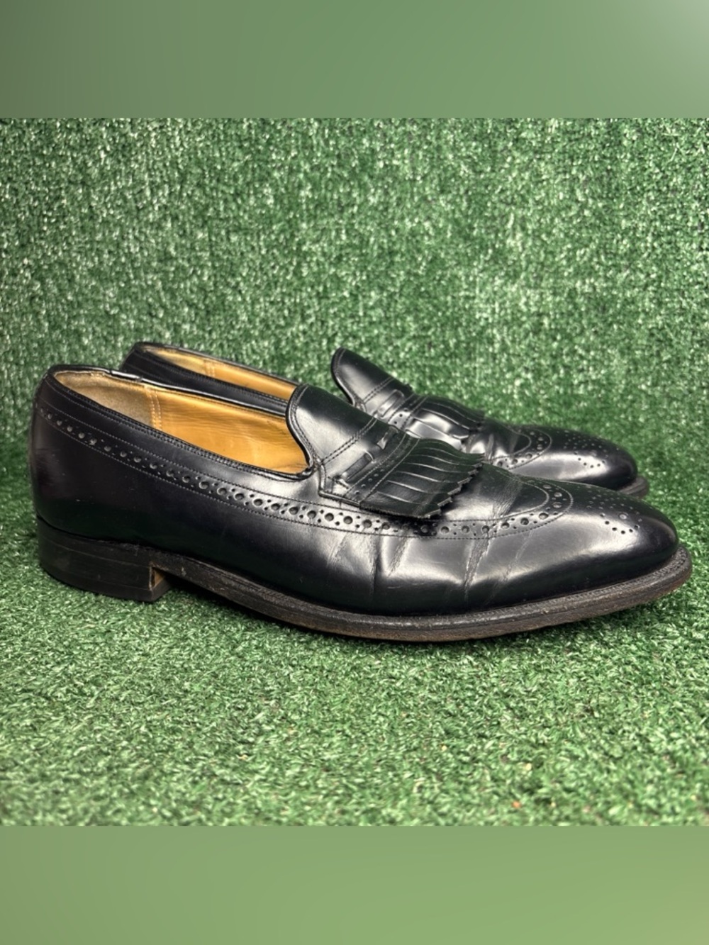 Johnston & Murphy Kiltie Loafers Mens Size 11‎ Black Leather Dress Shoes Wingtip